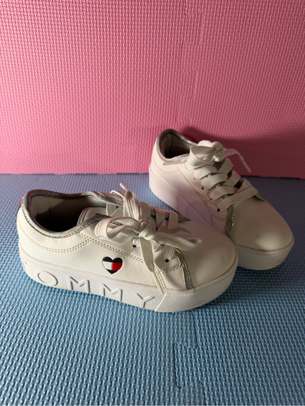 Tommy Hilfiger White Unisex Kids Platform Sneakers with Heart Flag Detail
